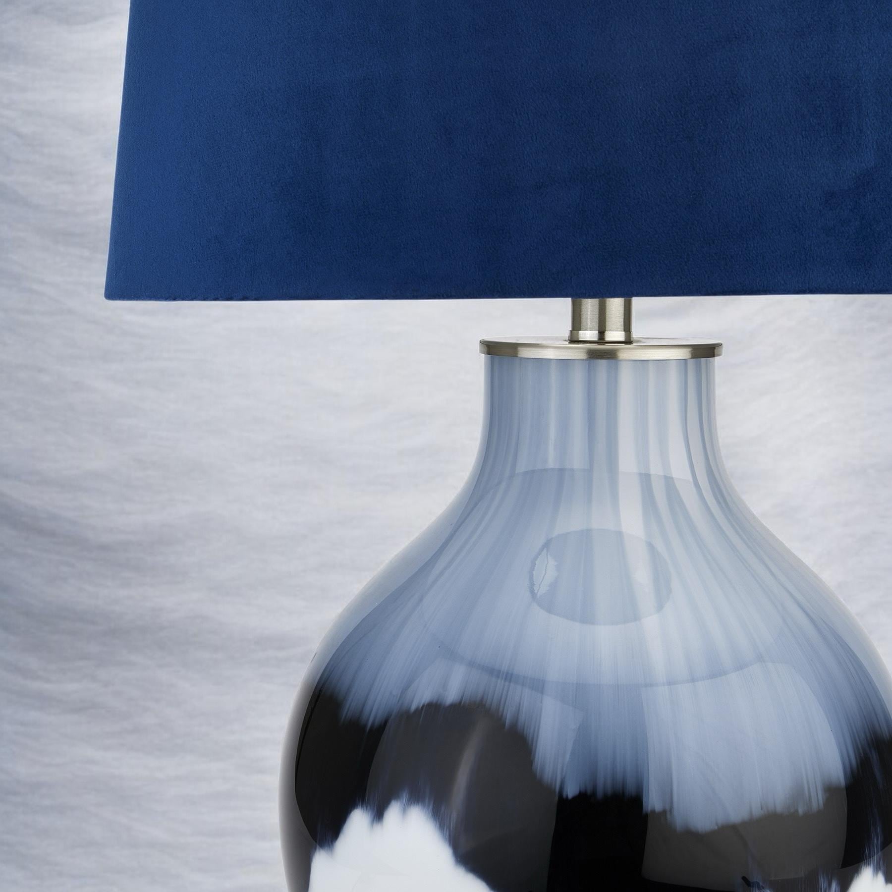 Hand Glazed Table Lamp With Navy Blue Lampshade