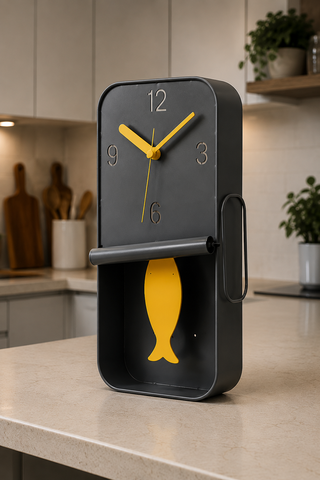 DARK GREY METAL SARDINE TIN PENDULUM WALL CLOCK