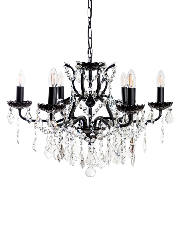 6 Arm Matt Black Shallow Chandelier Ceiling Light