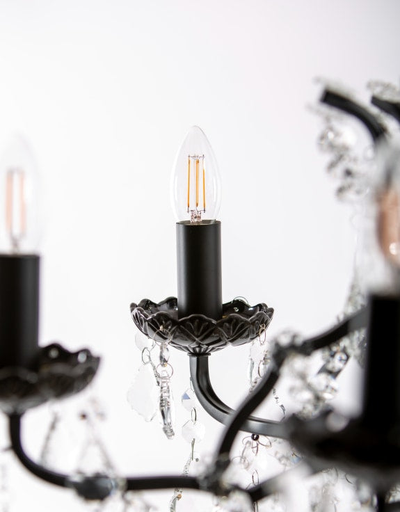 6 Arm Matt Black Shallow Chandelier Ceiling Light