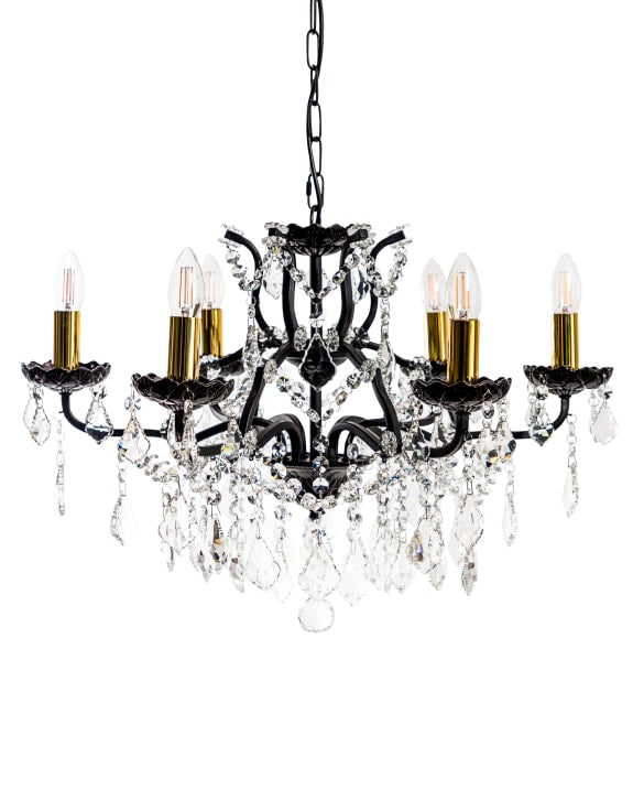 6 Arm Matt Black Shallow Chandelier Ceiling Light
