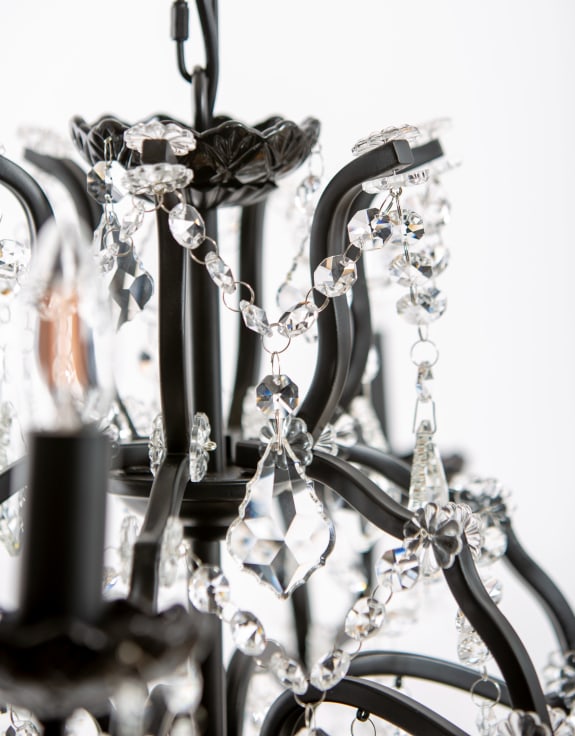 6 Arm Matt Black Shallow Chandelier Ceiling Light