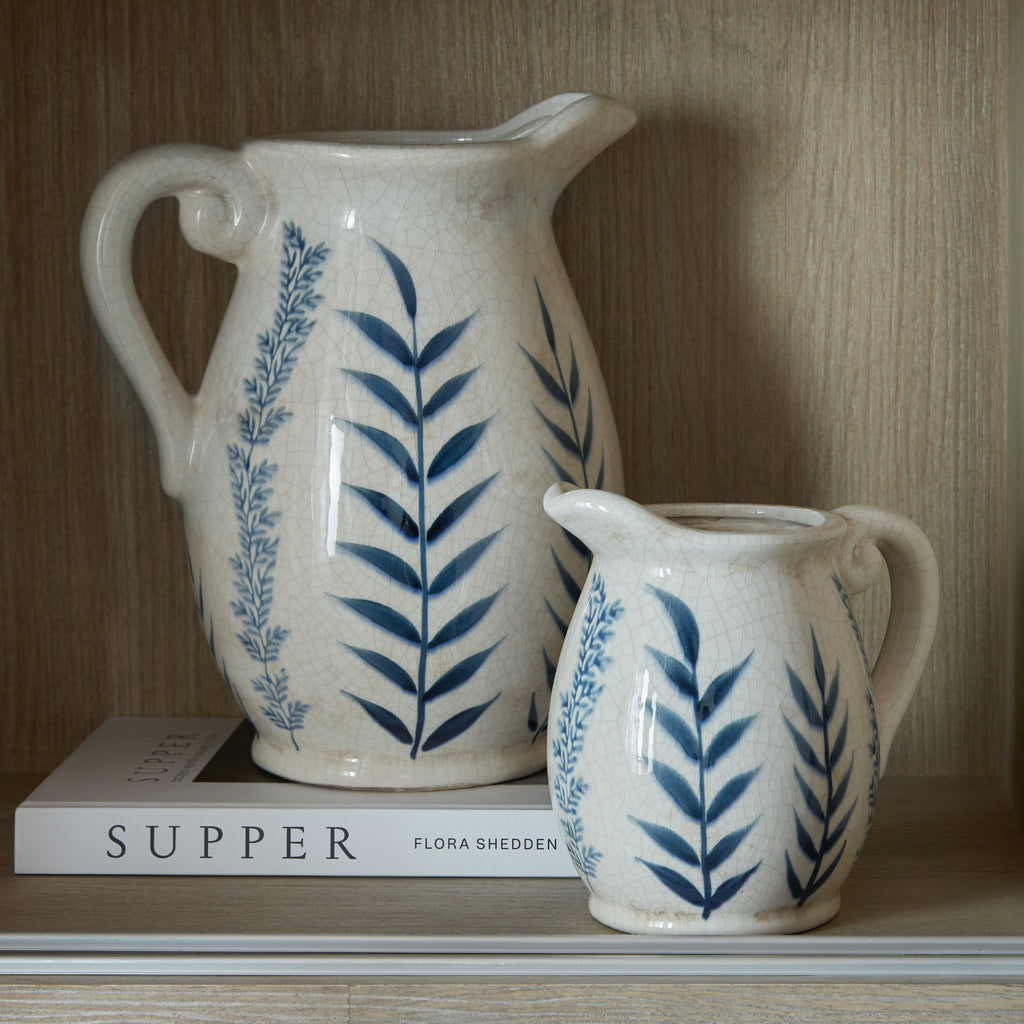 Large Blue Flora Tall Olpe Jug Vase