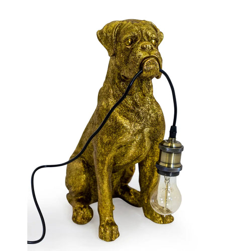 Antique Gold Sitting Boxer Dog Table Lamp - quirky statement lighting