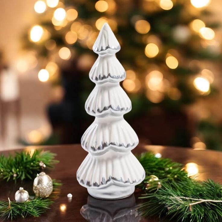 White & Silver Ceramic Christmas Tree