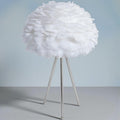 Chrome Tripod Table Lamp With White Feather Shade