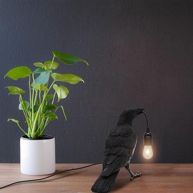 Black Birds Table Lamps Resin Crow Desk LED Lamp E27 Base Modern Raven Art Deco Bedside Decor Plug in Cord Table Lamps~6707