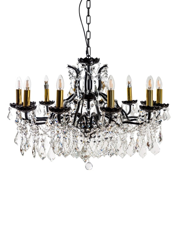 LARGE 12 ARM MATT BLACK SHALLOW CHANDELIER