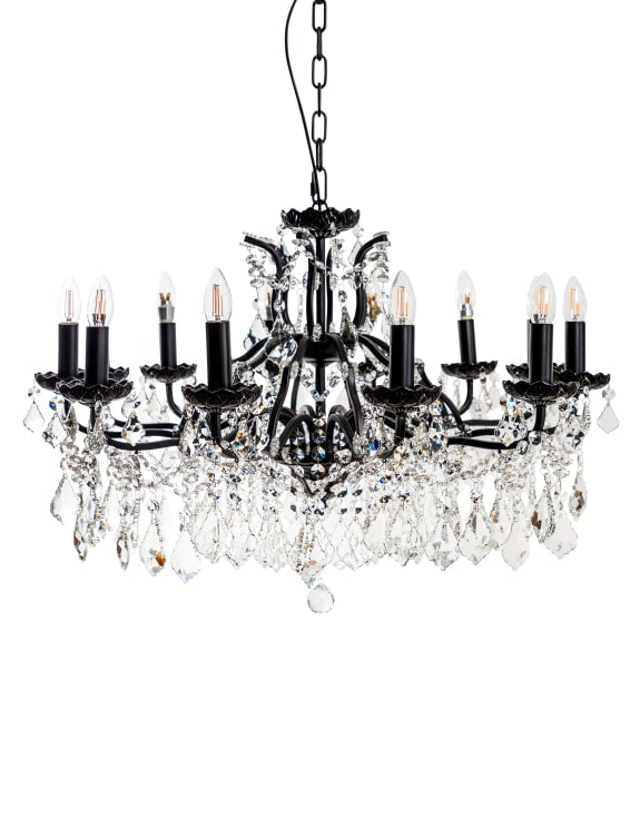 LARGE 12 ARM MATT BLACK SHALLOW CHANDELIER