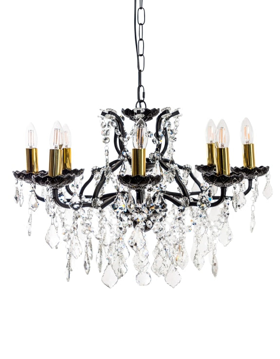 Medium 8 Arm Matt Black Shallow Chandelier