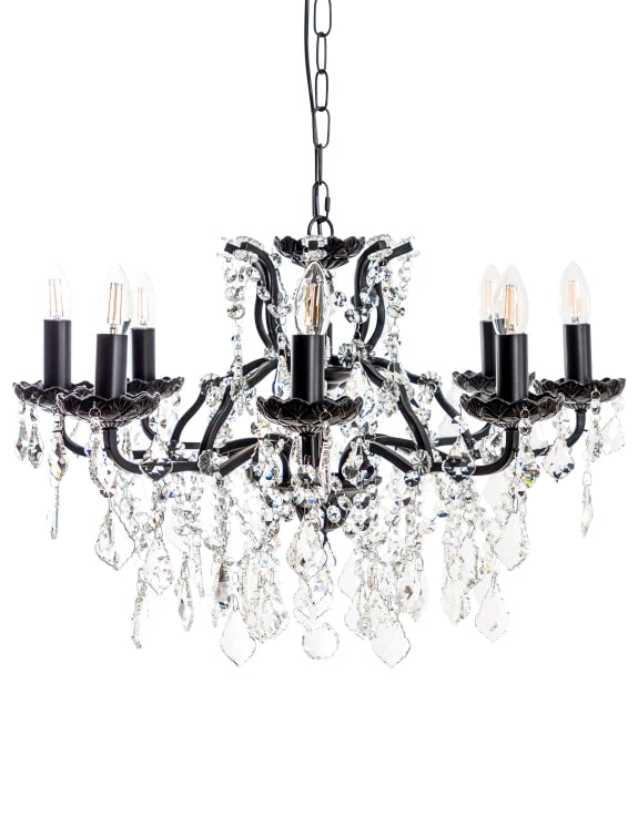 Medium 8 Arm Matt Black Shallow Chandelier