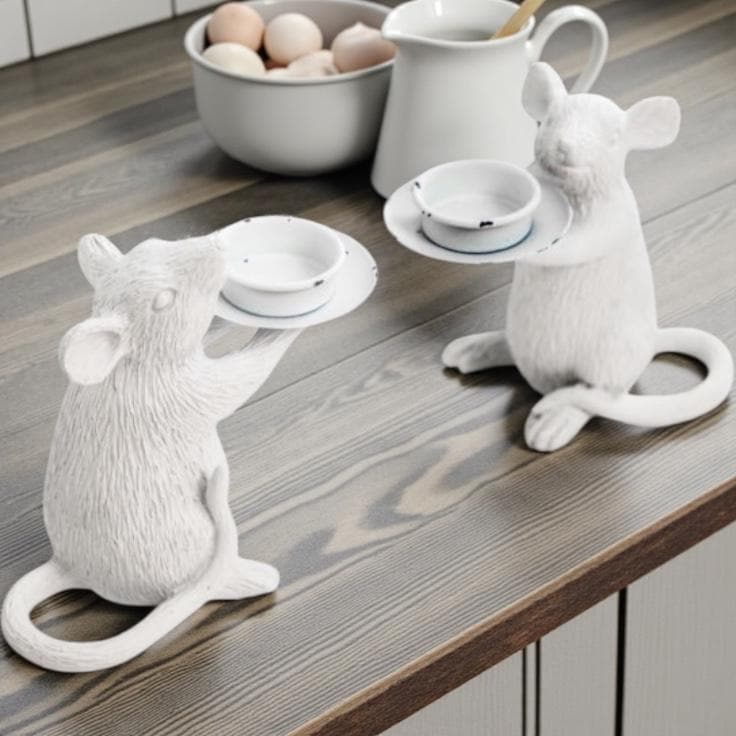 Pair Of White Mouse Candle Holders