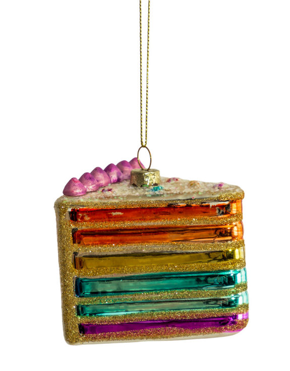 CAKE SLICE DECORATIVE GLASS HANGING ORNAMENT