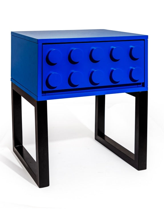 BLUE BLOCK SOLID WOOD SINGLE DRAWER BEDSIDE TABLE