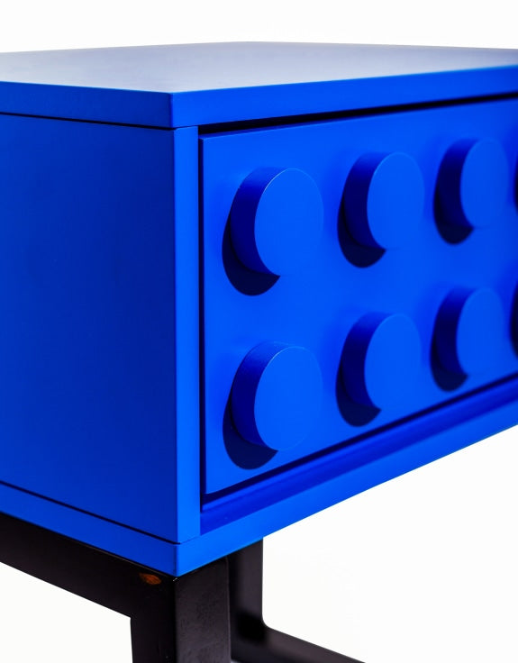 BLUE BLOCK SOLID WOOD SINGLE DRAWER BEDSIDE TABLE