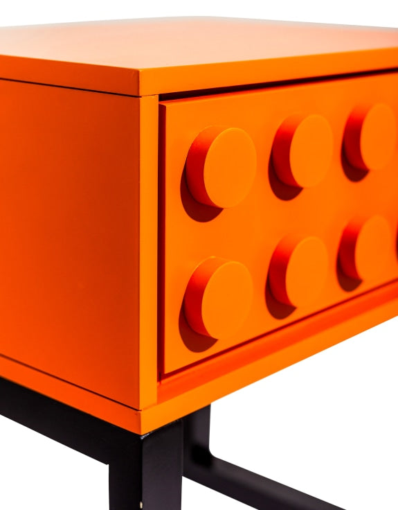 ORANGE BLOCK SOLID WOOD SINGLE DRAWER BEDSIDE TABLE