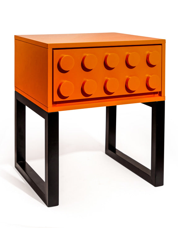 ORANGE BLOCK SOLID WOOD SINGLE DRAWER BEDSIDE TABLE