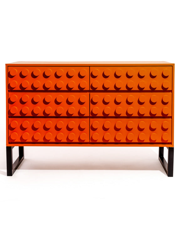 ORANGE BLOCK SOLID WOOD 6 DRAWER SIDE CABINET