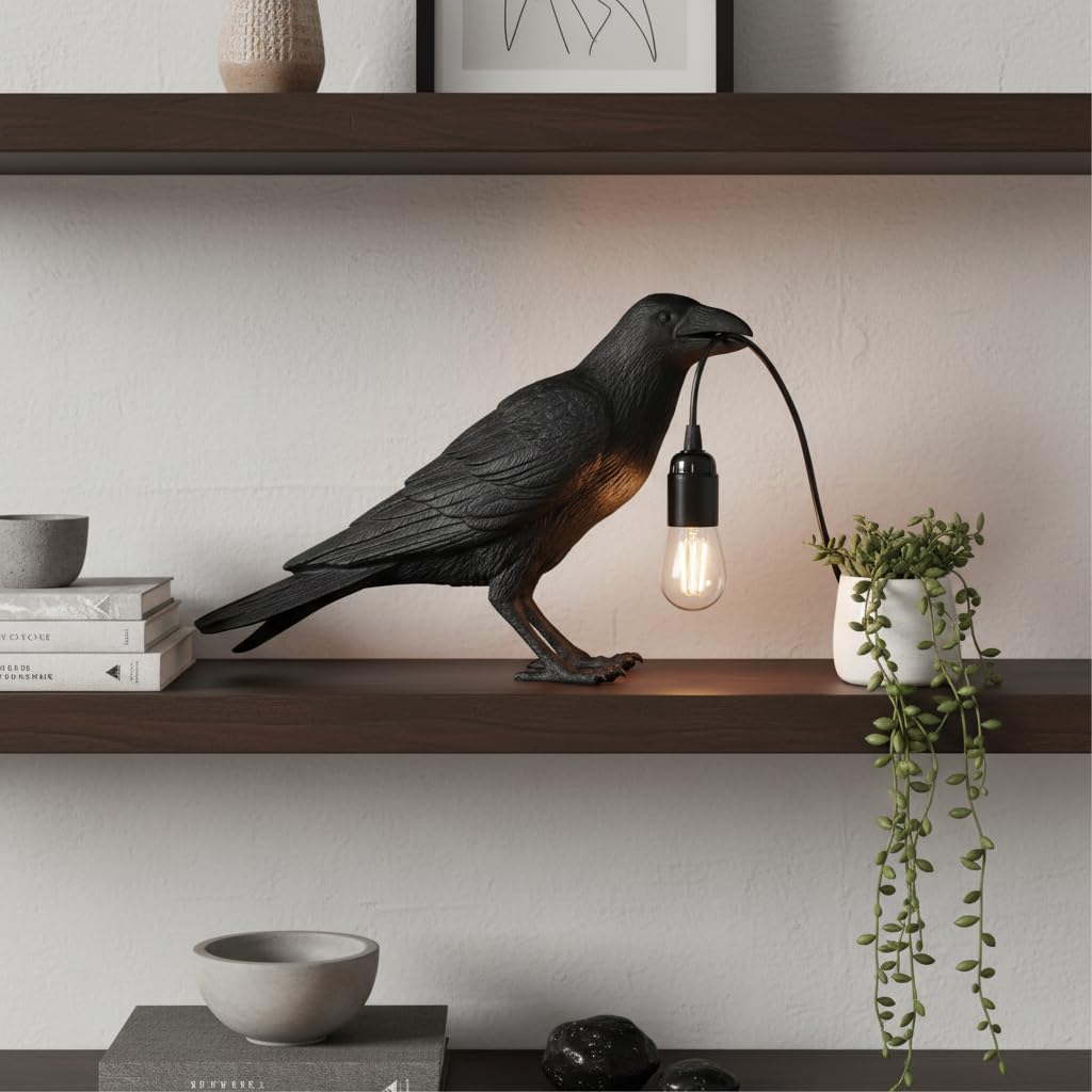Black Birds Table Lamps Resin Crow Desk LED Lamp E27 Base Modern Raven Art Deco Bedside Decor Plug in Cord Table Lamps~6707