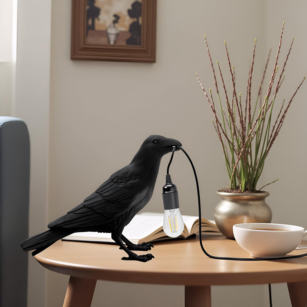 Black Birds Table Lamps Resin Crow Desk LED Lamp E27 Base Modern Raven Art Deco Bedside Decor Plug in Cord Table Lamps~6707