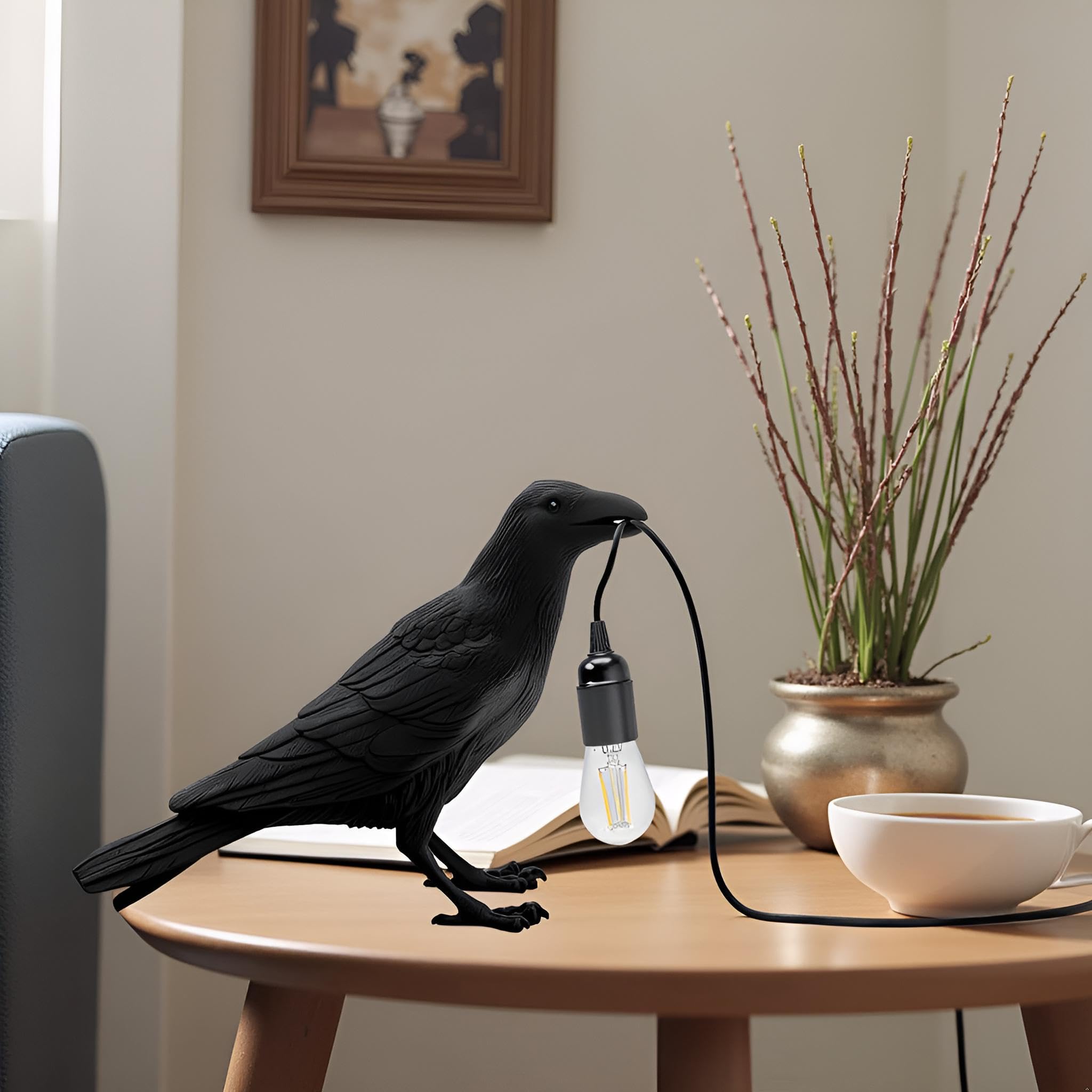 Black Birds Table Lamps Resin Crow Desk LED Lamp E27 Base Modern Raven Art Deco Bedside Decor Plug in Cord Table Lamps~6707
