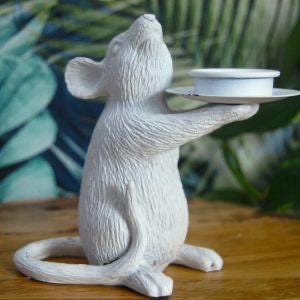 Pair Of White Mouse Candle Holders