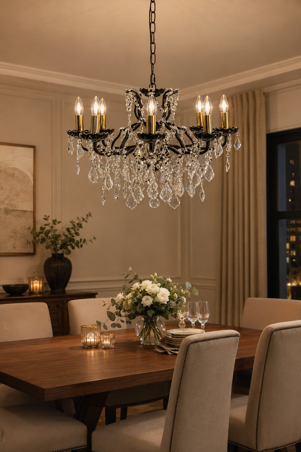 Medium 8 Arm Matt Black Shallow Chandelier