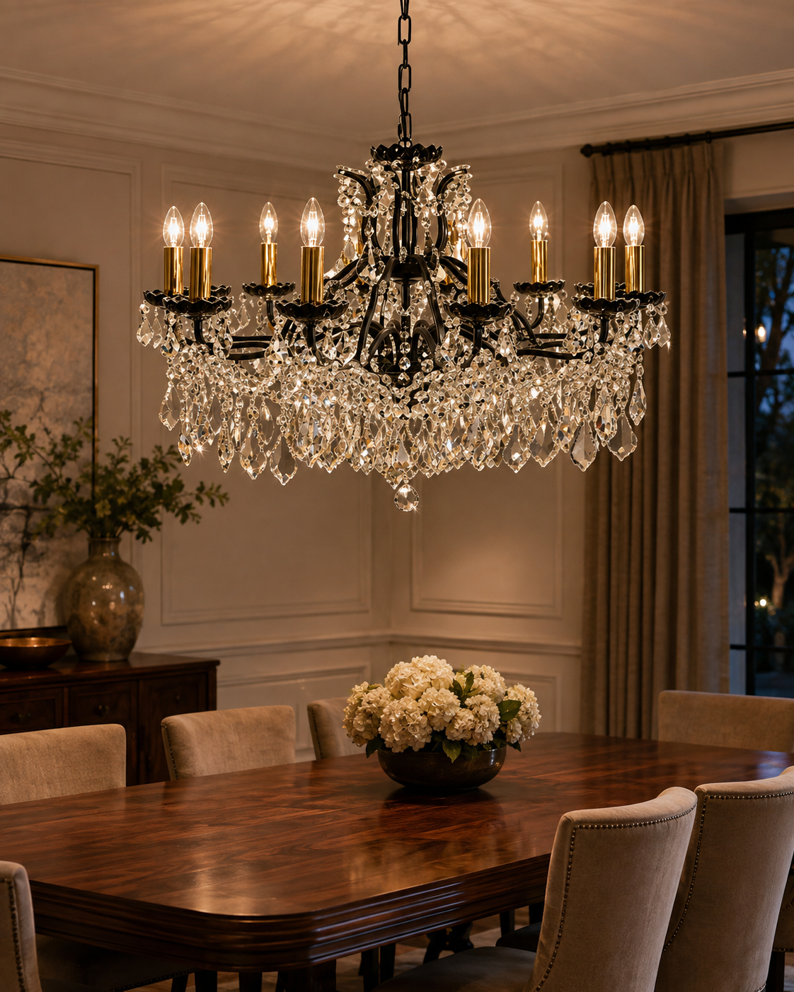 LARGE 12 ARM MATT BLACK SHALLOW CHANDELIER
