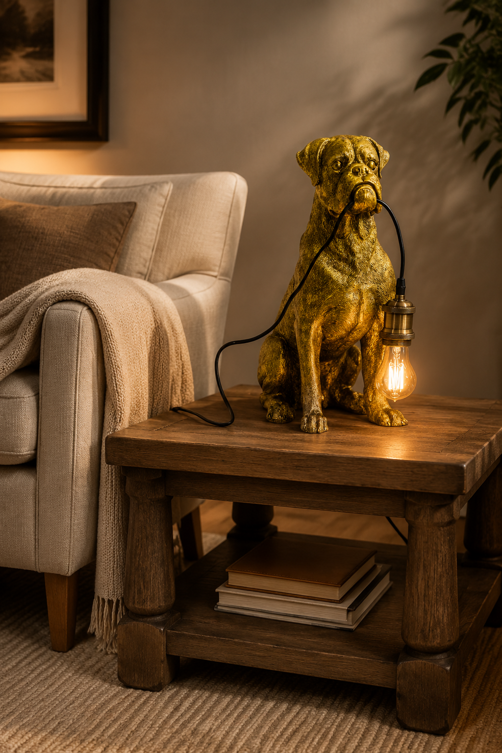 Antique Gold Sitting Boxer Dog Table Lamp - quirky statement lighting