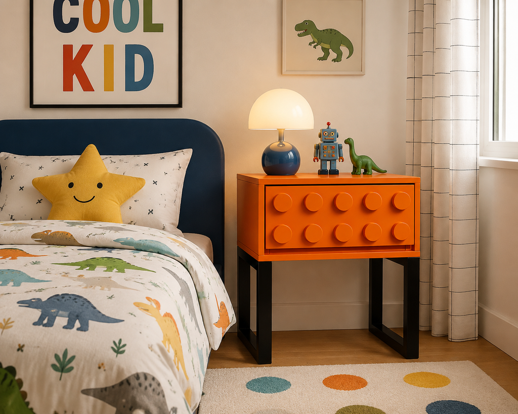 ORANGE BLOCK SOLID WOOD SINGLE DRAWER BEDSIDE TABLE