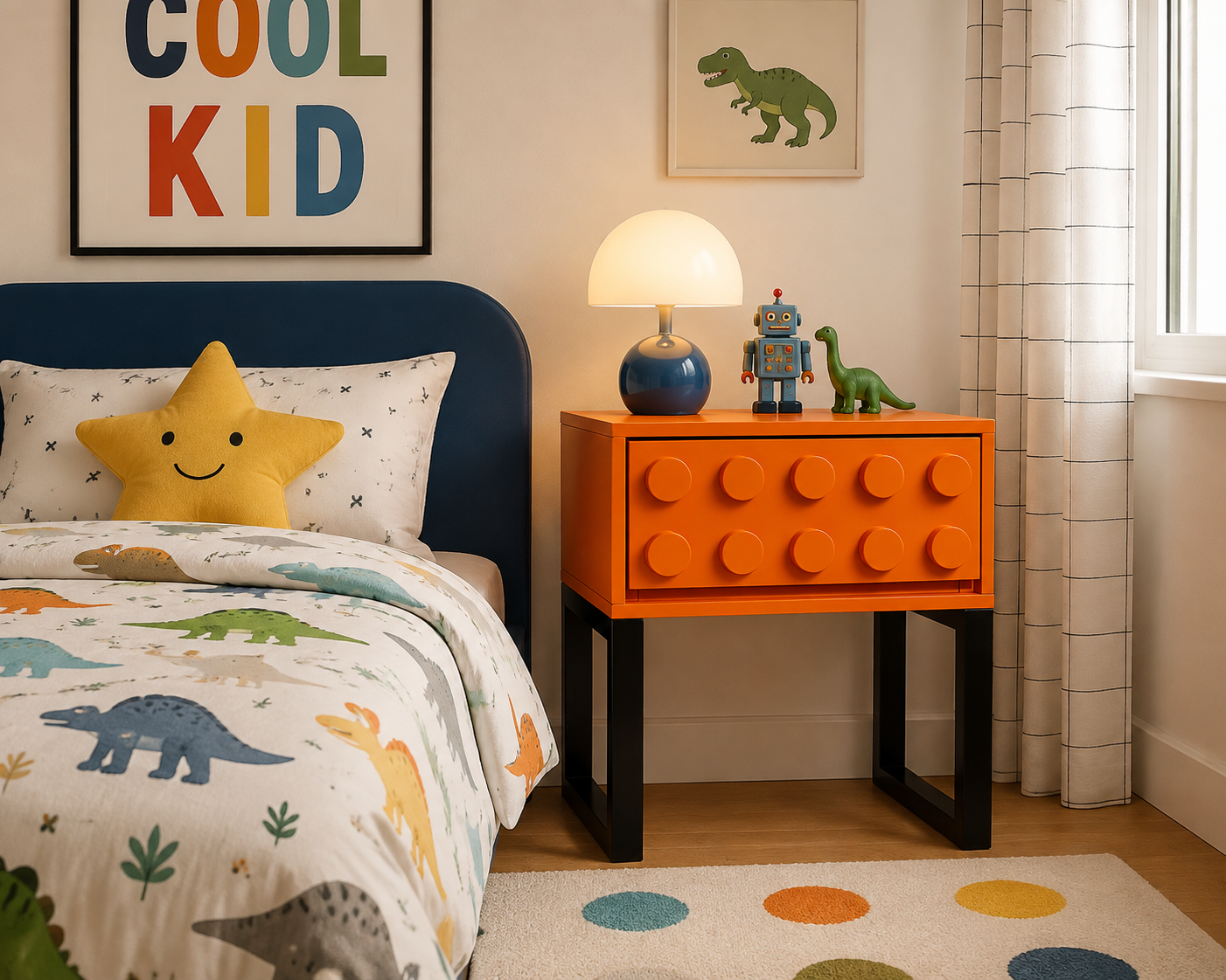 ORANGE BLOCK SOLID WOOD SINGLE DRAWER BEDSIDE TABLE