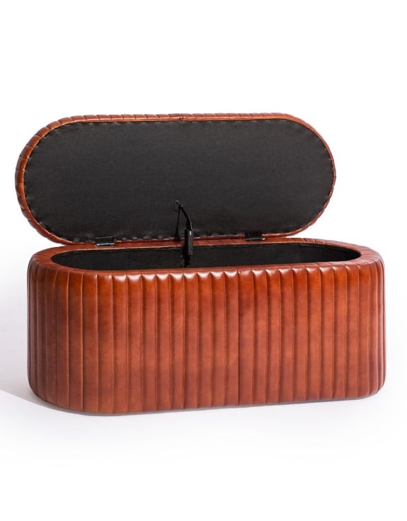 INDUSTRIAL VINTAGE RIBBED LEATHER STORAGE TRUNK
