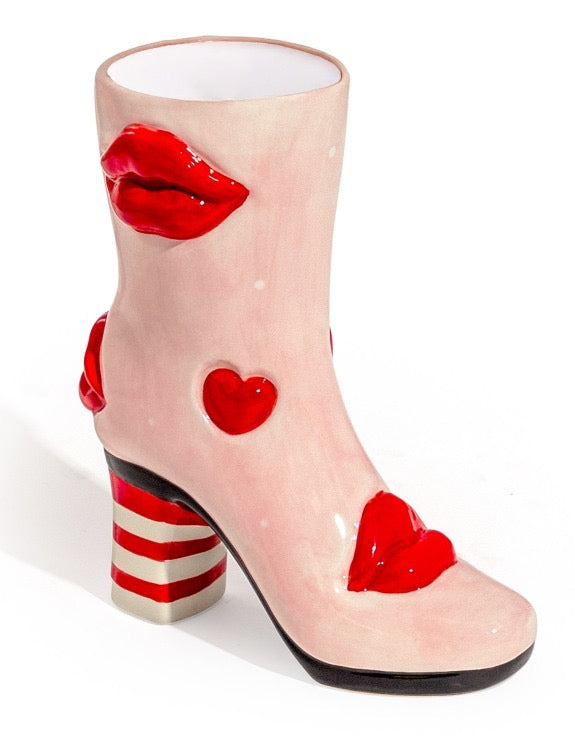 HEARTS & LIPS HEELED-BOOT CERAMIC VASE
