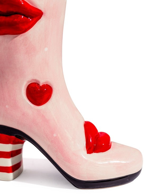 HEARTS & LIPS HEELED-BOOT CERAMIC VASE