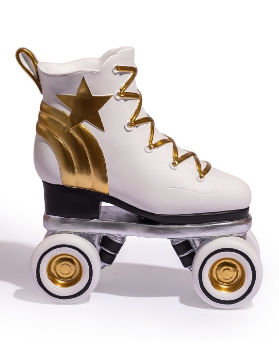 RETRO ROLLER SKATE VASE - WHITE / GOLD / BLACK