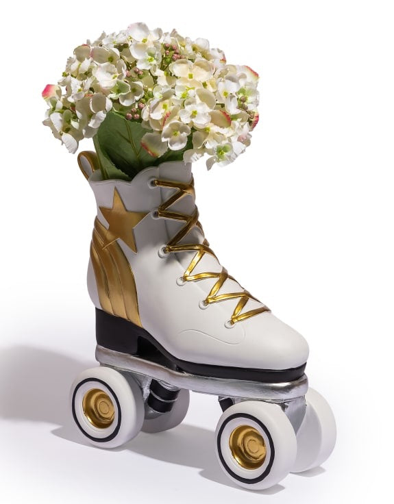 RETRO ROLLER SKATE VASE - WHITE / GOLD / BLACK
