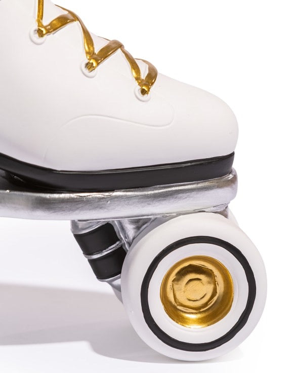RETRO ROLLER SKATE VASE - WHITE / GOLD / BLACK