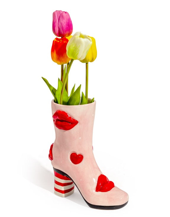 HEARTS & LIPS HEELED-BOOT CERAMIC VASE