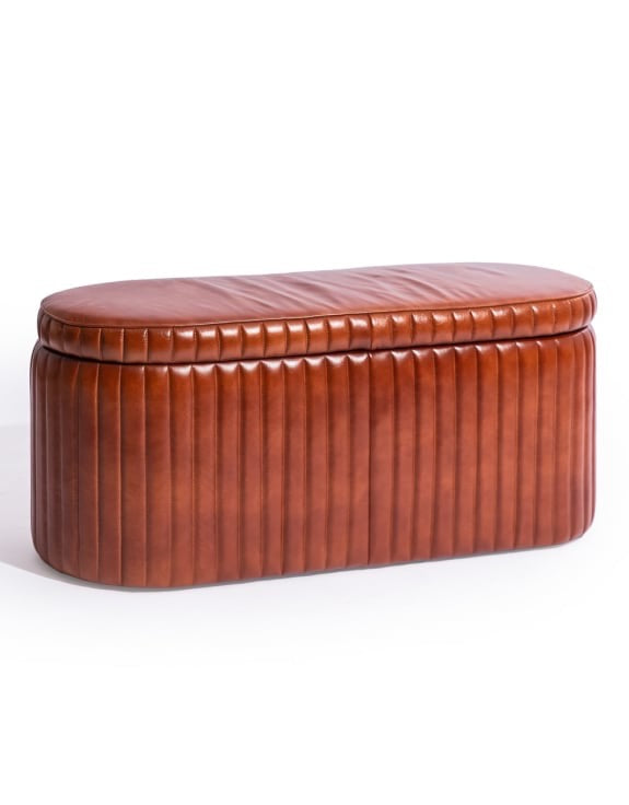 INDUSTRIAL VINTAGE RIBBED LEATHER STORAGE TRUNK