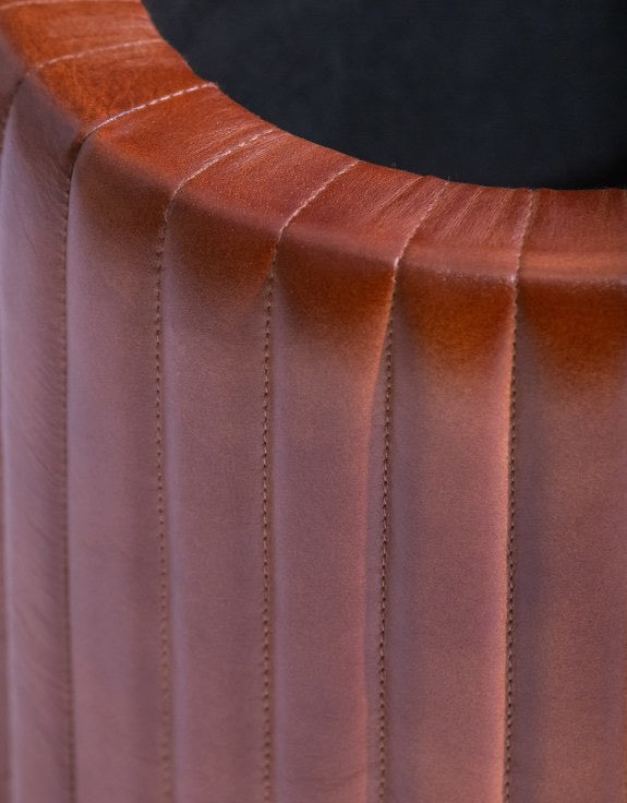 INDUSTRIAL VINTAGE RIBBED LEATHER STORAGE TRUNK