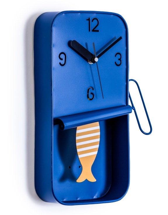 PINK METAL SARDINE TIN PENDULUM WALL CLOCK