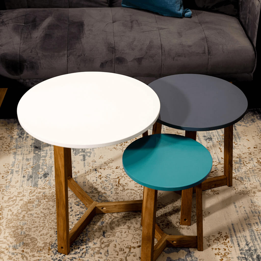 Jasper Aqua, Steel Blue, White & Solid Oak Side Tables