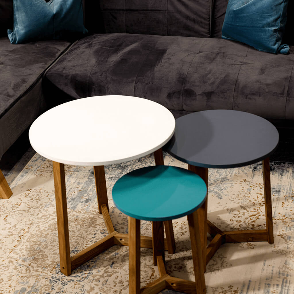 Jasper Aqua, Steel Blue, White & Solid Oak Side Tables