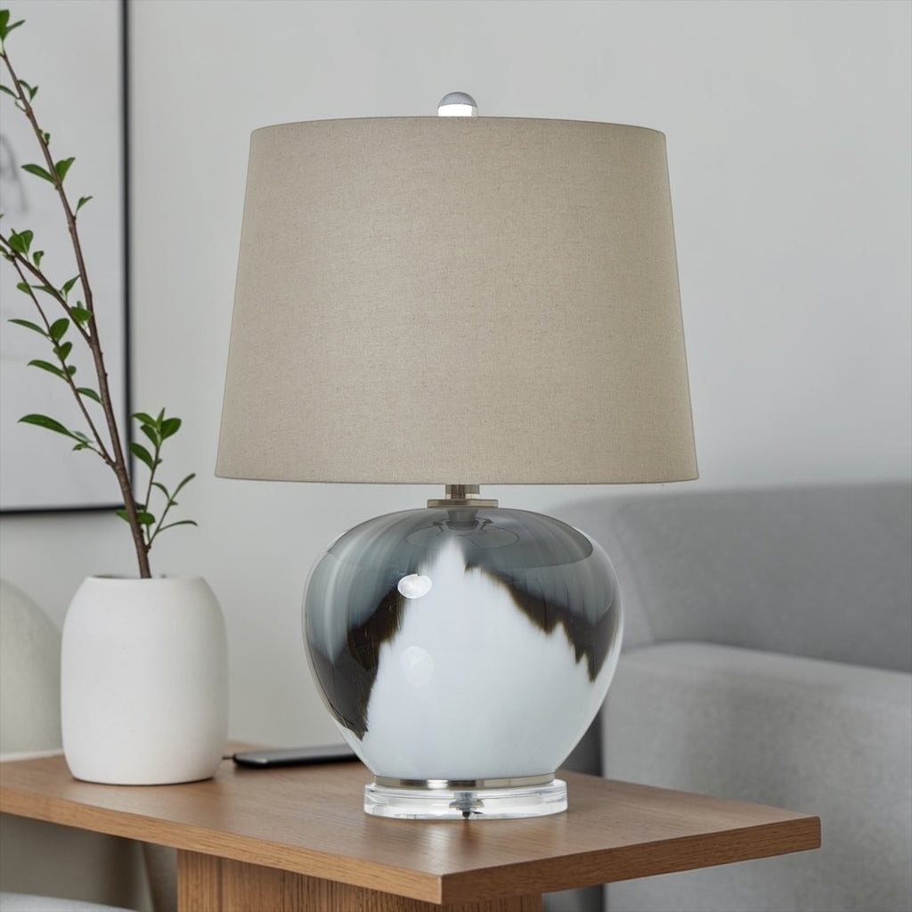 Grey Glass Table Lamp With Linen Shade
