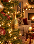 CHAMPAGNE BOTTLE DECORATIVE GLASS HANGING ORNAMENT