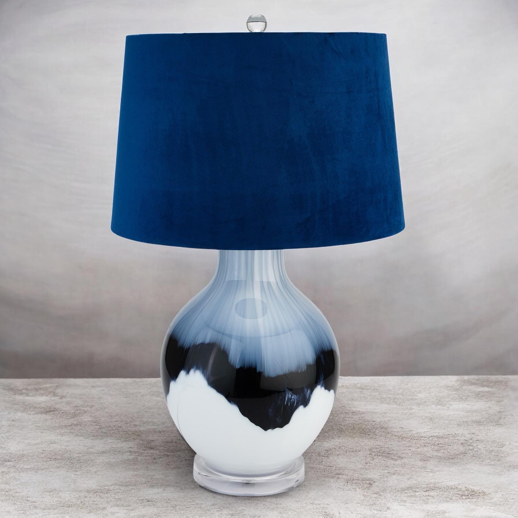 Hand Glazed Table Lamp With Navy Blue Lampshade
