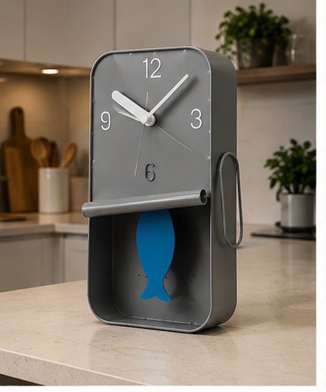 GREY METAL SARDINE TIN PENDULUM WALL CLOCK