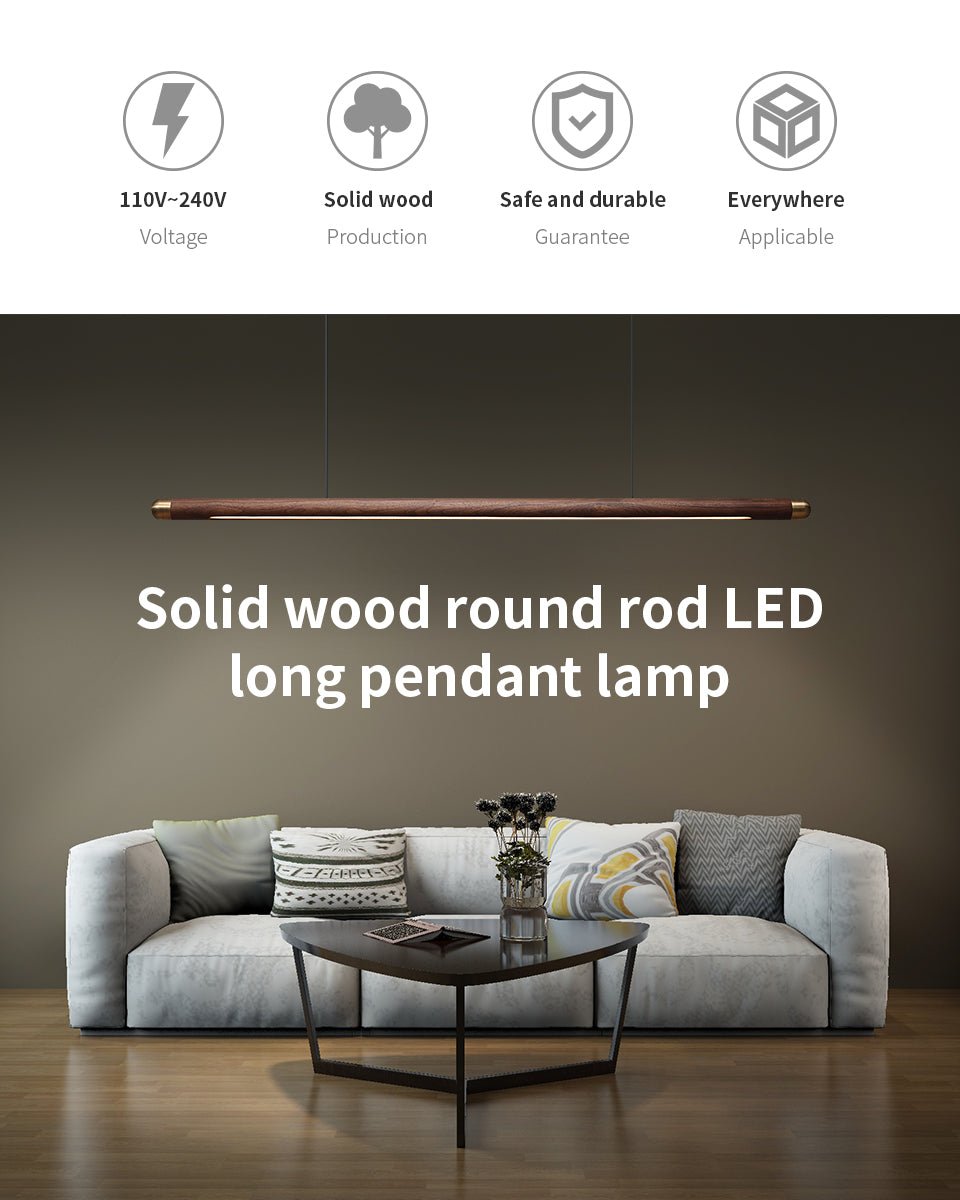 Contemporary Solid Wood and Brass Pendant Light