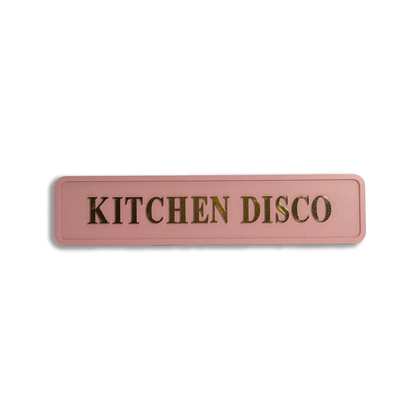 Pink Kitchen Disco decorative sign with metallic gold lettering