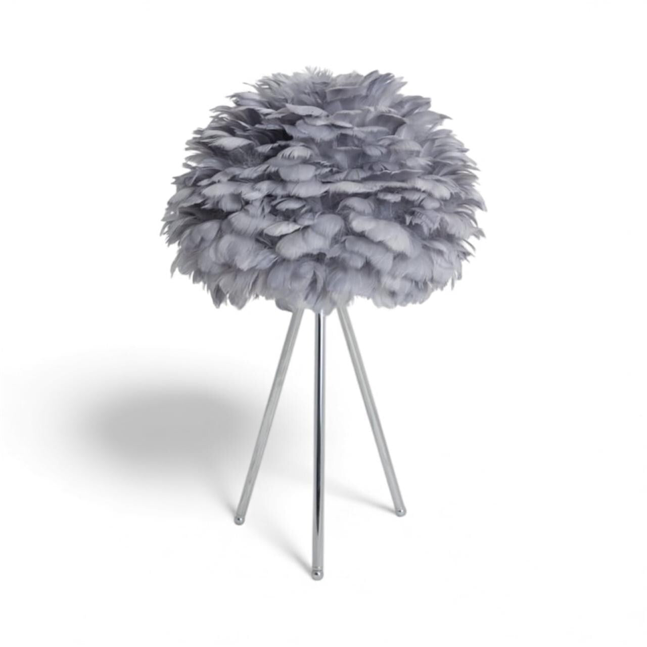 Chrome Tripod Table Lamp With Grey Feather Shade